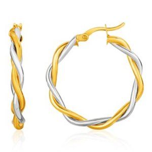 Two-Tone Twisted Wire Round Hoop Earrings in 10k Yellow and White Gold